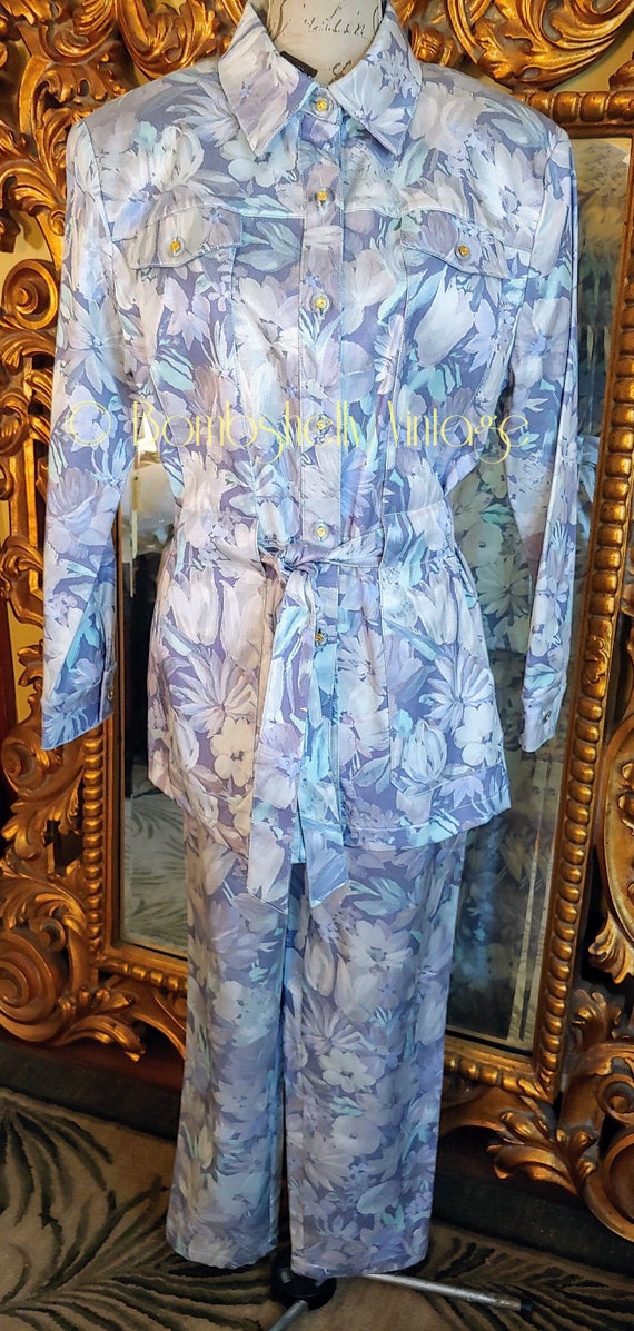 Vintage St John Sport Gray and Blue Floral Pant Suit - Etsy