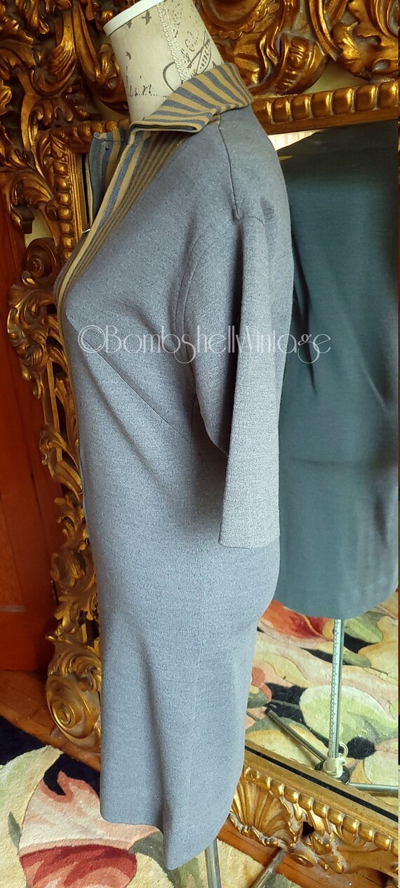 Vintage 60's Parade Mod Gray Wool Zip Front Dress… - image 2