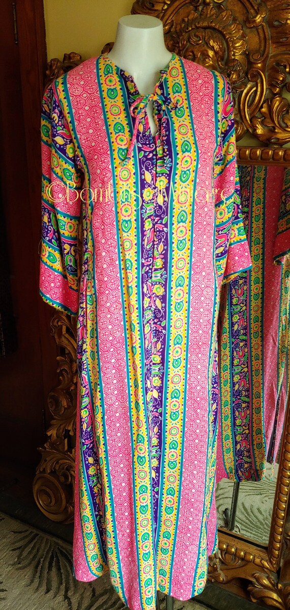 Vintage 60's Loungees Boho Stripe Caftan/Kaftan Ma