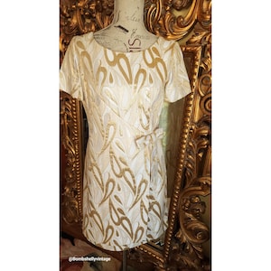 Vintage 60&#39;s Gold and and Beige Metallic Brocade Cocktail Dress