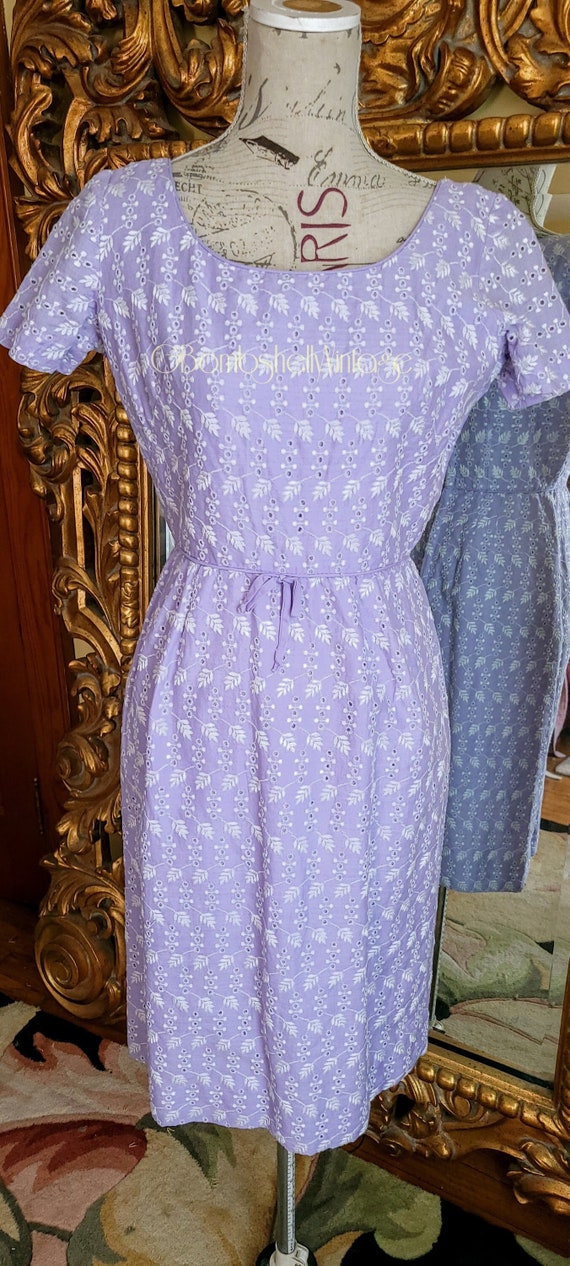 Vintage 50's Alison Ayers Lavender Eyelet Wiggle … - image 1