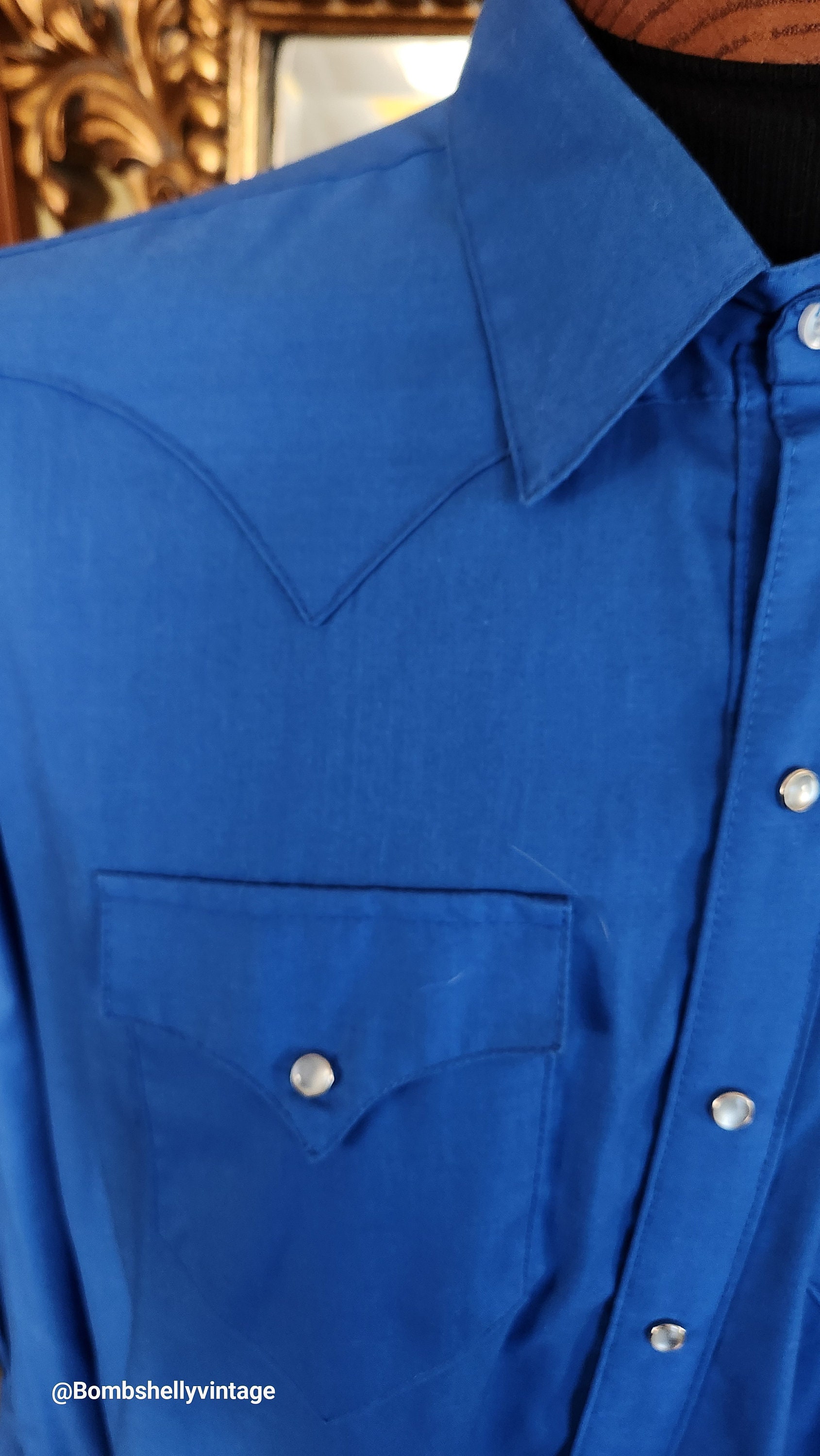 Vintage 70's Tru-west Rockmount Ranch Wear Cobalt Blue Western