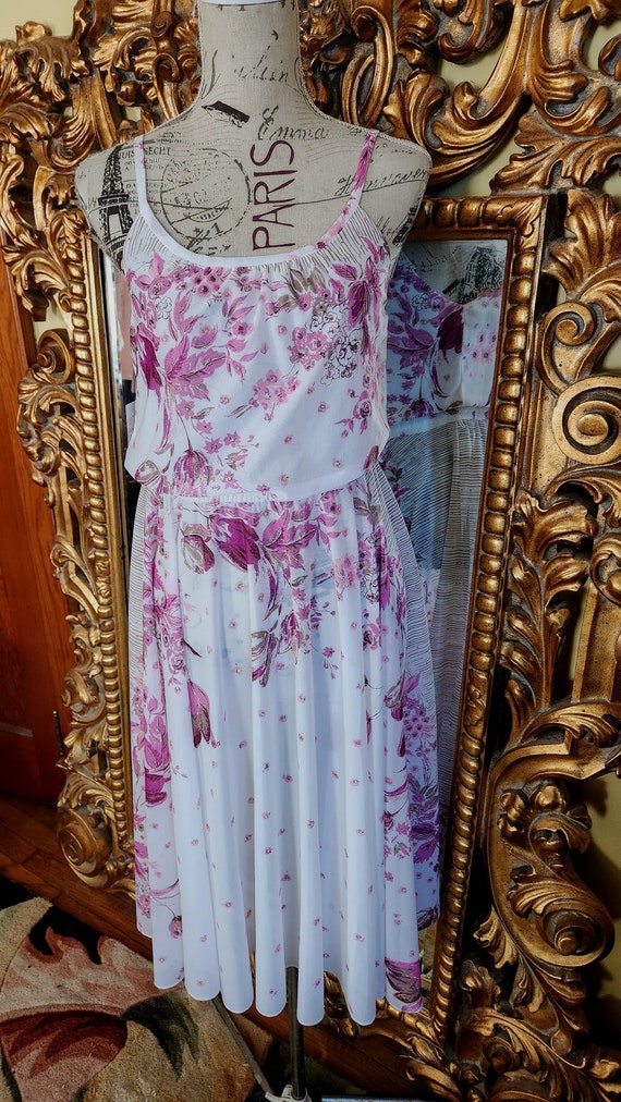 Vintage 70's Pink Floral Disco Dress