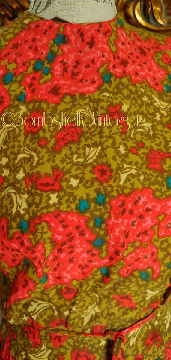 Vintage 60's Ainr Jr. Abstract Red Paisley Pleate… - image 5