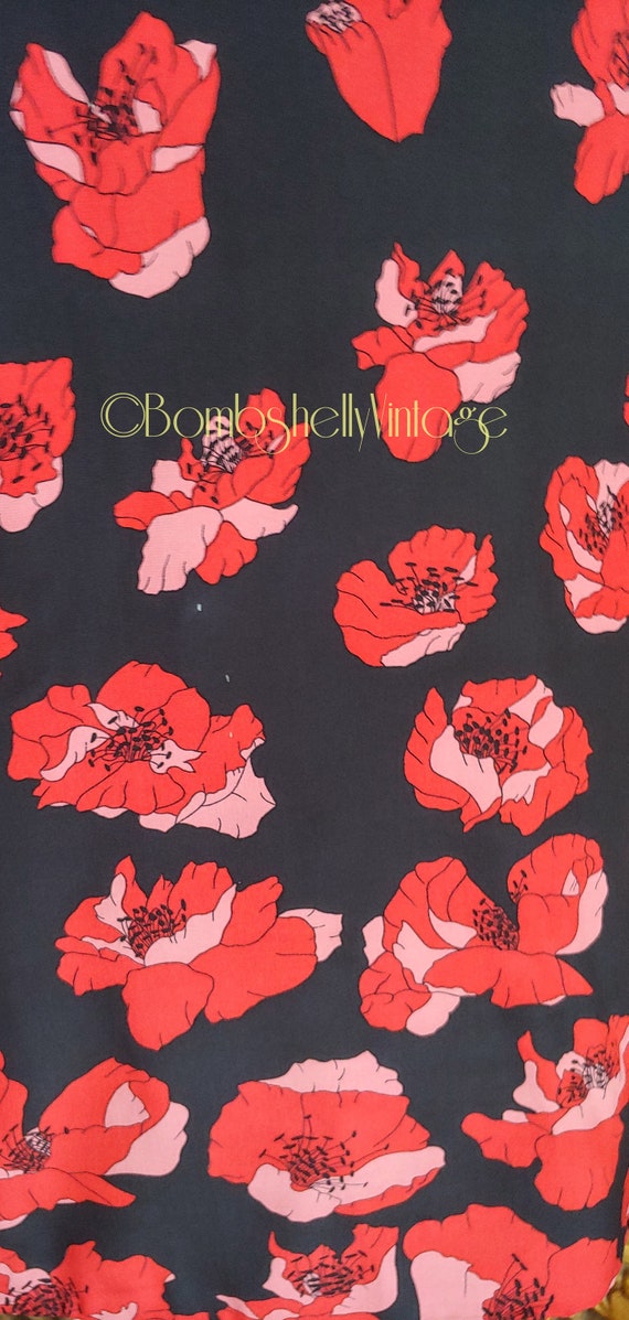 Vintage 60's Rufollo Mod Black and Red Silk Flora… - image 5