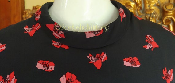 Vintage 60's Rufollo Mod Black and Red Silk Flora… - image 6