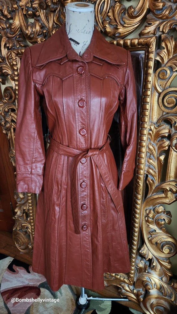 Vintage 70's Brown Long Leather Coat