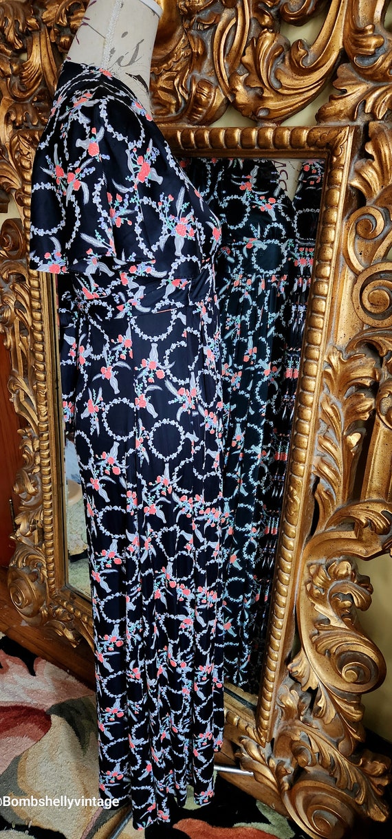 Vintage 70's Black 30's Print Floral Maxi Dress w… - image 4