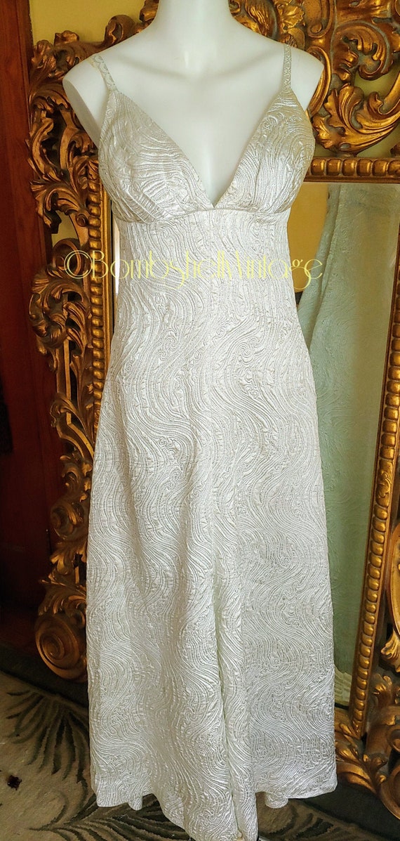 Vintage 70's Joseph Magnin Sexy Silver Brocade Gow