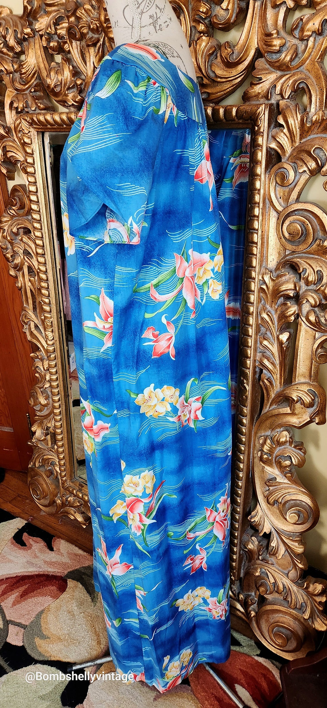 Vintage 70's Hilo Hattie Hawaiian Blue Floral Cotton Muumuu Maxi Dress ...