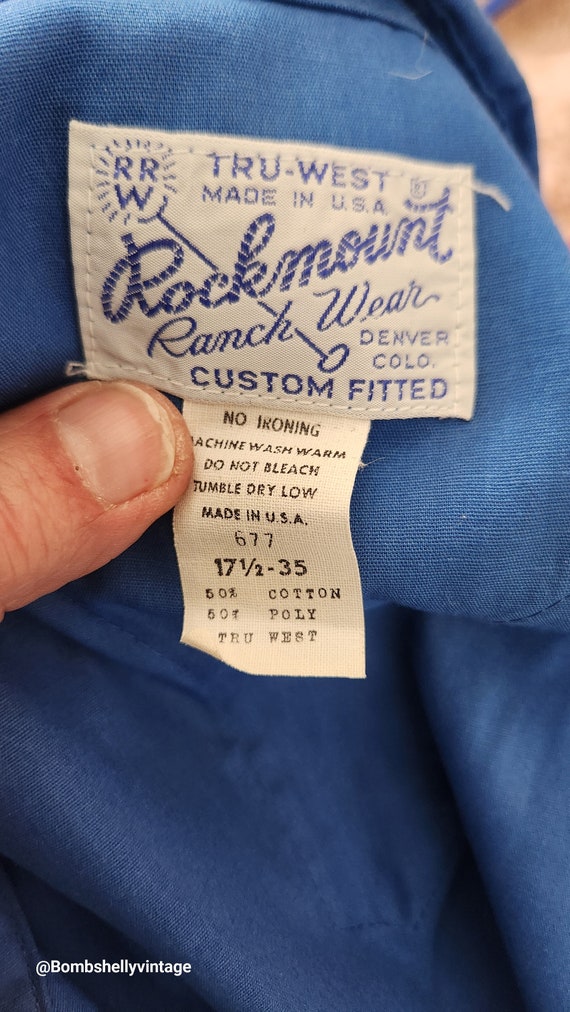 Vintage 70's Tru-west Rockmount Ranch Wear Cobalt Blue Western
