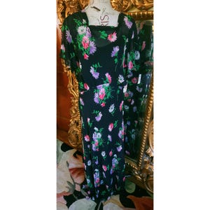 Vintage 30&#39;s Black Floral Silk Two Piece Long Dress
