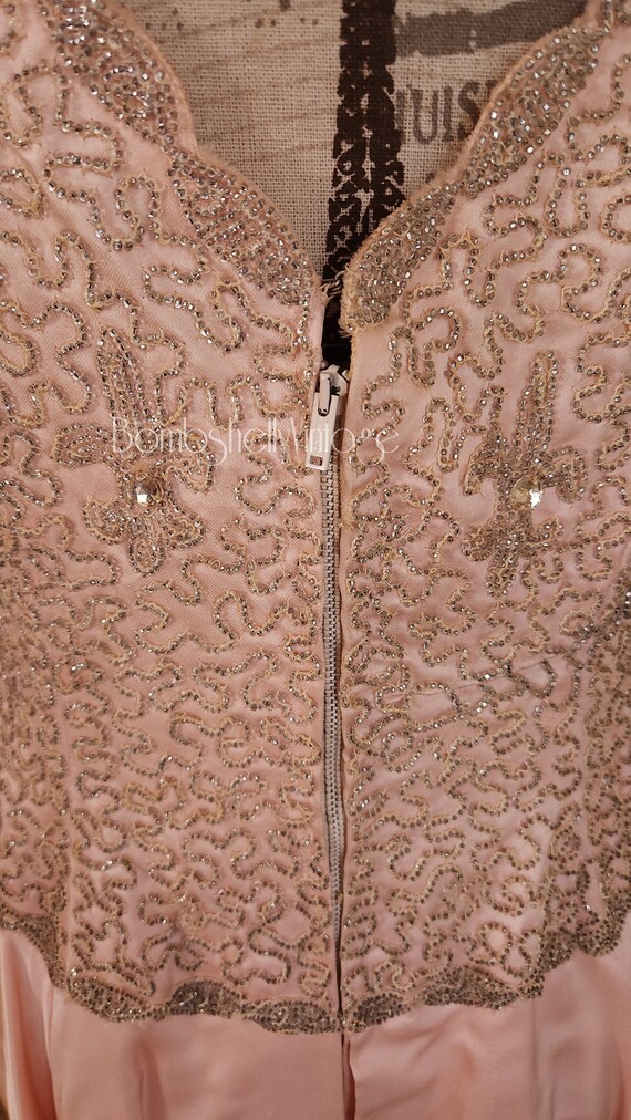 Vintage 50's Pink Silk Heavily Beaded Cocktail Dr… - image 6