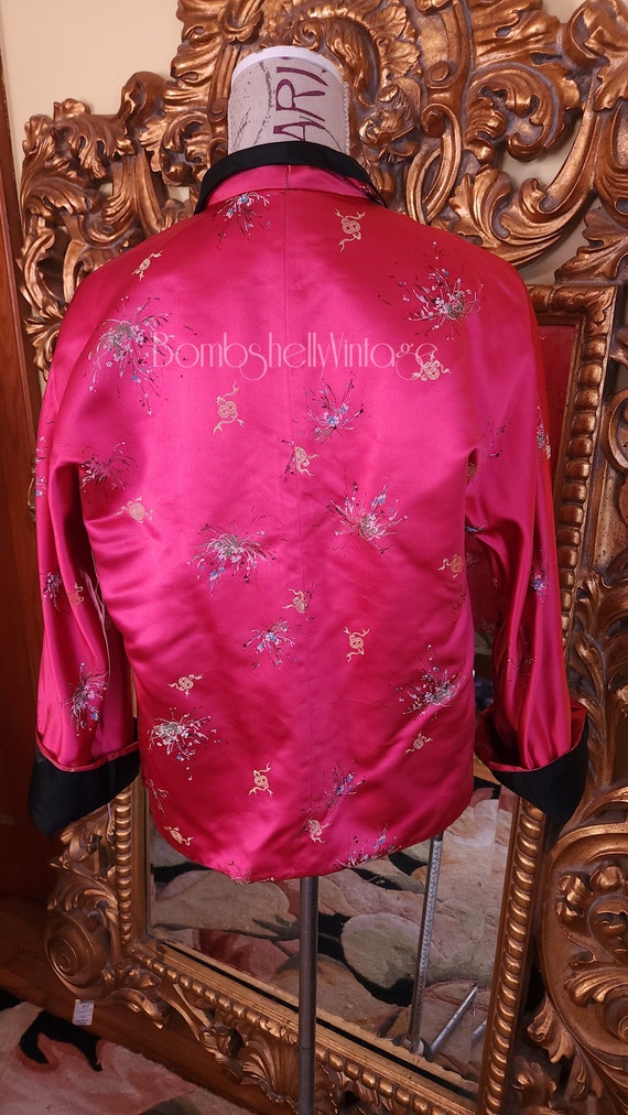 Vintage 60's Pink and Black Reversable Asian Silk… - image 4