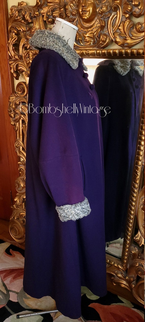 Vintage 40's Julliard Purple Wool Swing Coat with… - image 4