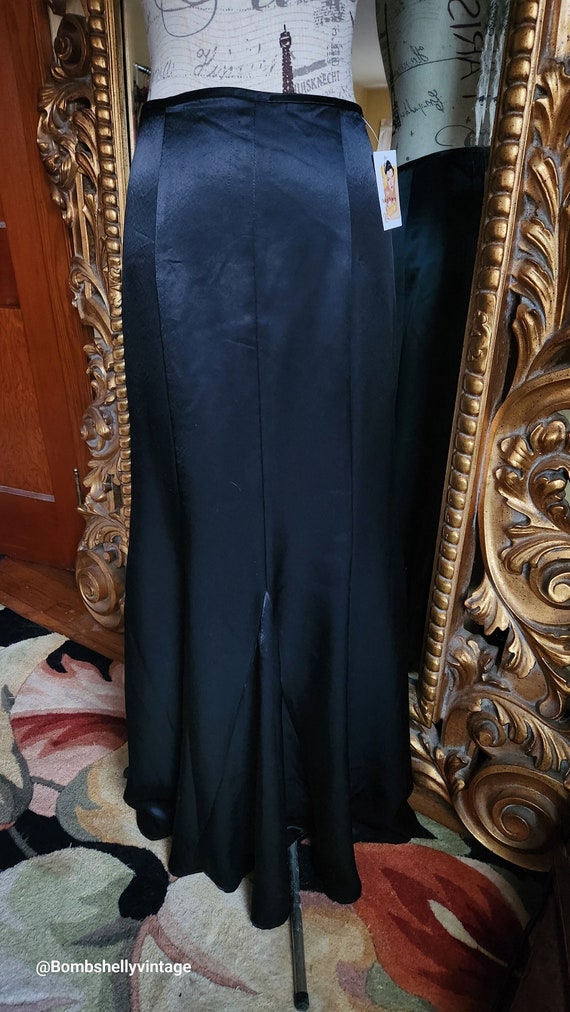 Vintage 90's Caché Black Satin Long Trumpet Skirt