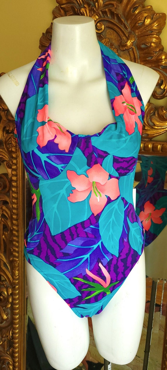 Vintage 80's Le Cove Tropical Floral One Piece Swi