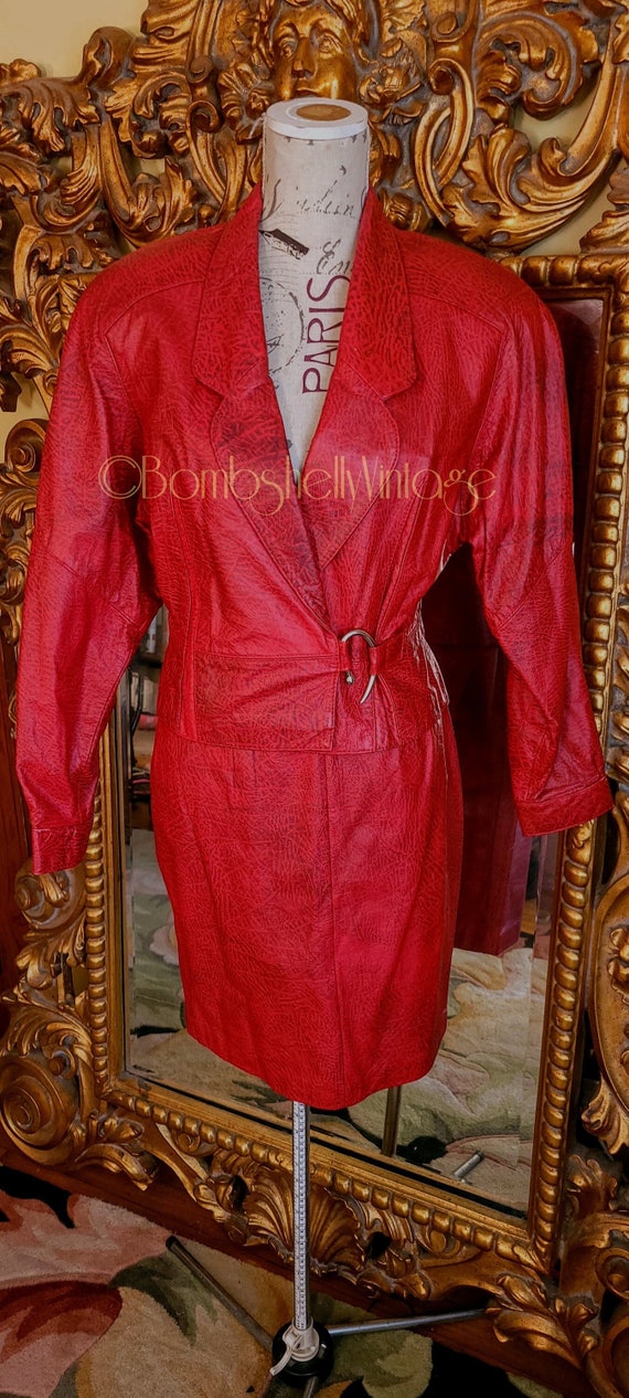 Vintage 80's Wilson Leathers Red Reptile Print Lea