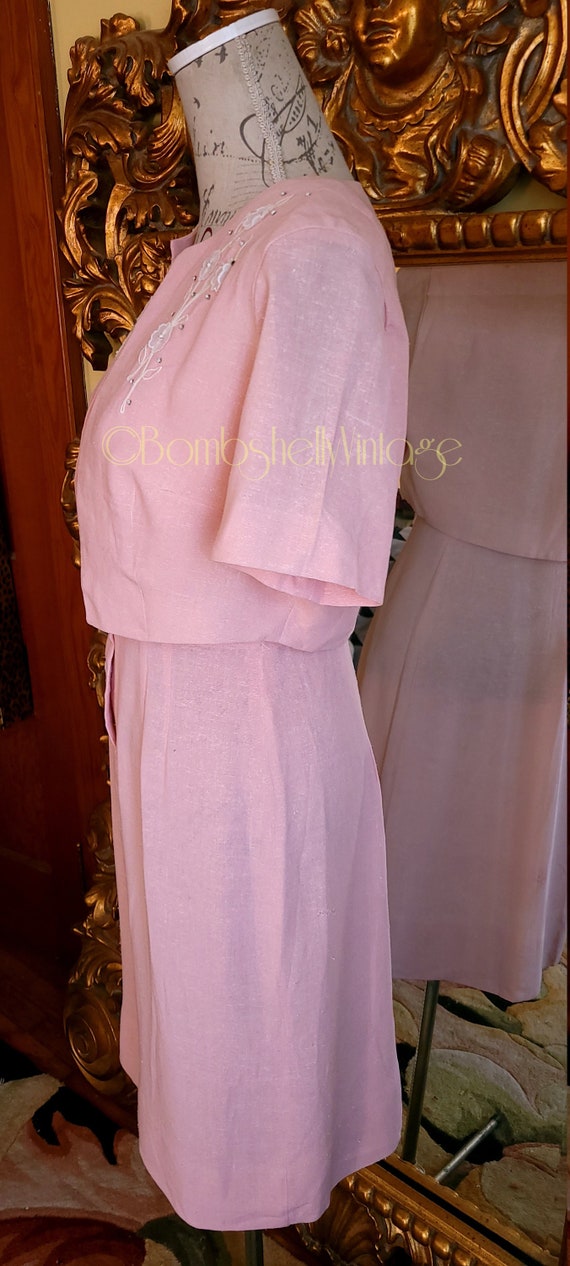 Vintage 50's Edith Martin Pink Linen Two Piece Dr… - image 5