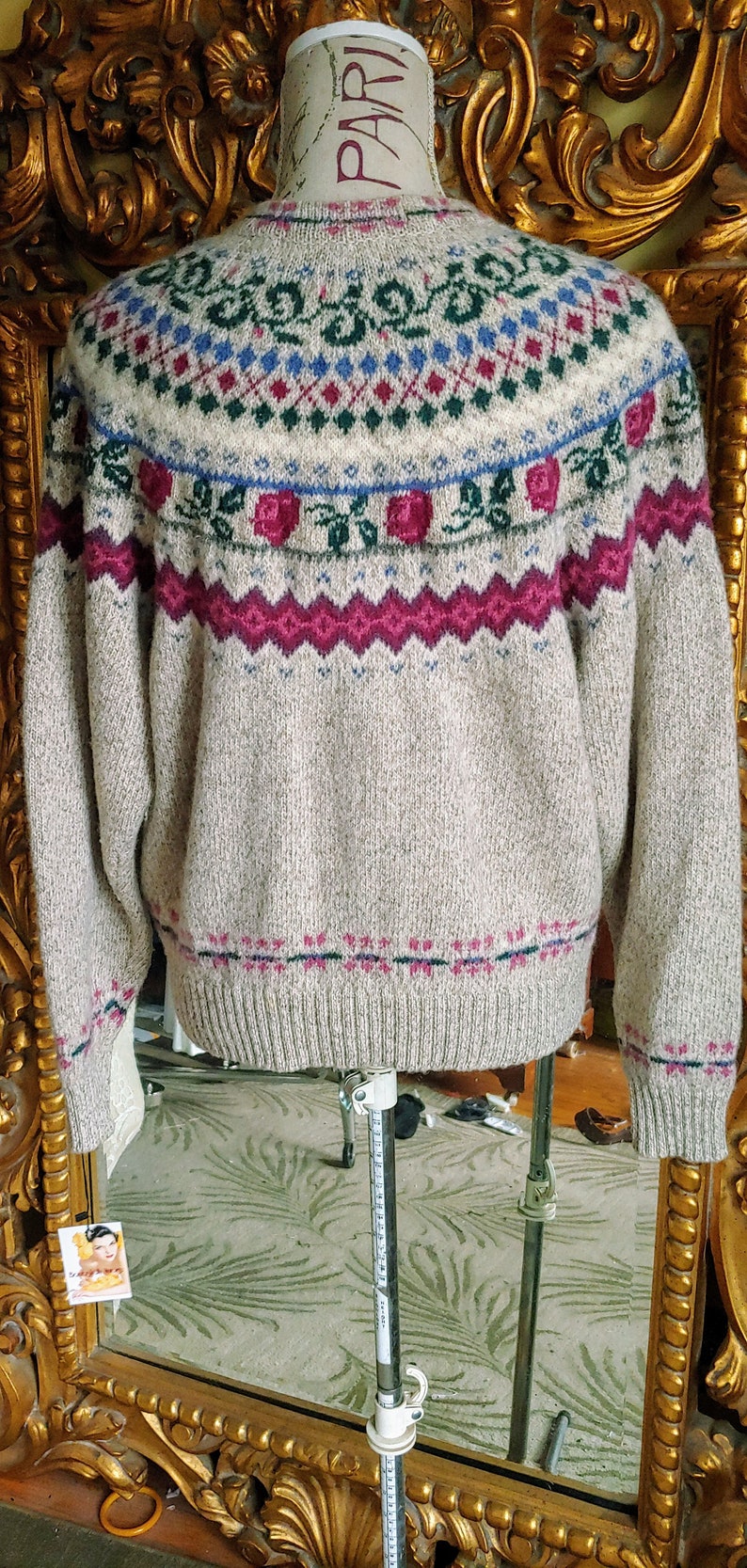 Vintage 90/'s Eddie Bauer Nordic Knit Wool Cardigan