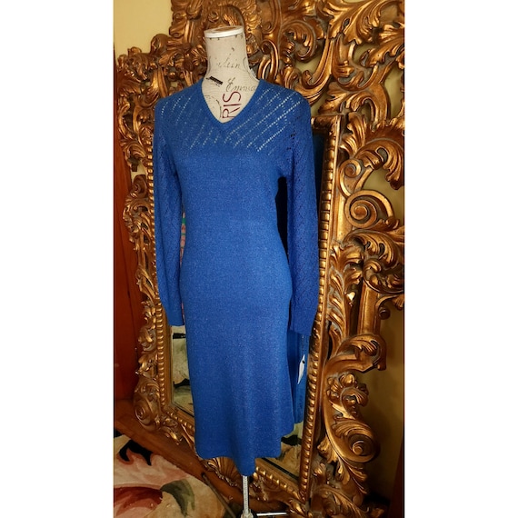 Vintage 70's Richard Tisch International Blue Sweater Dress