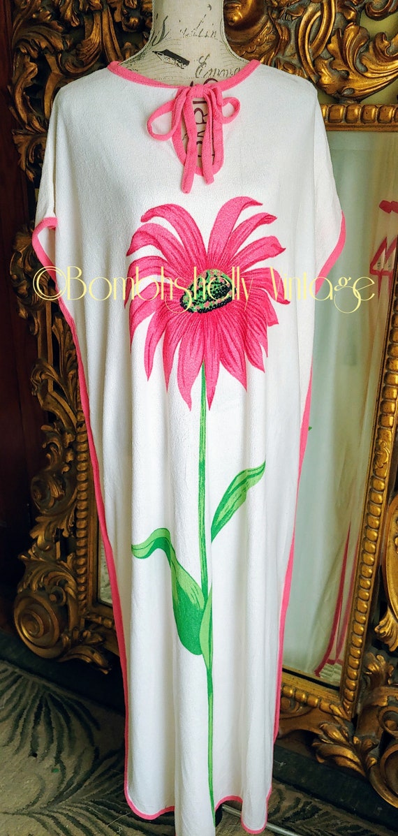Vintage 70's Long Terri Cloth Floral Beach Coverup