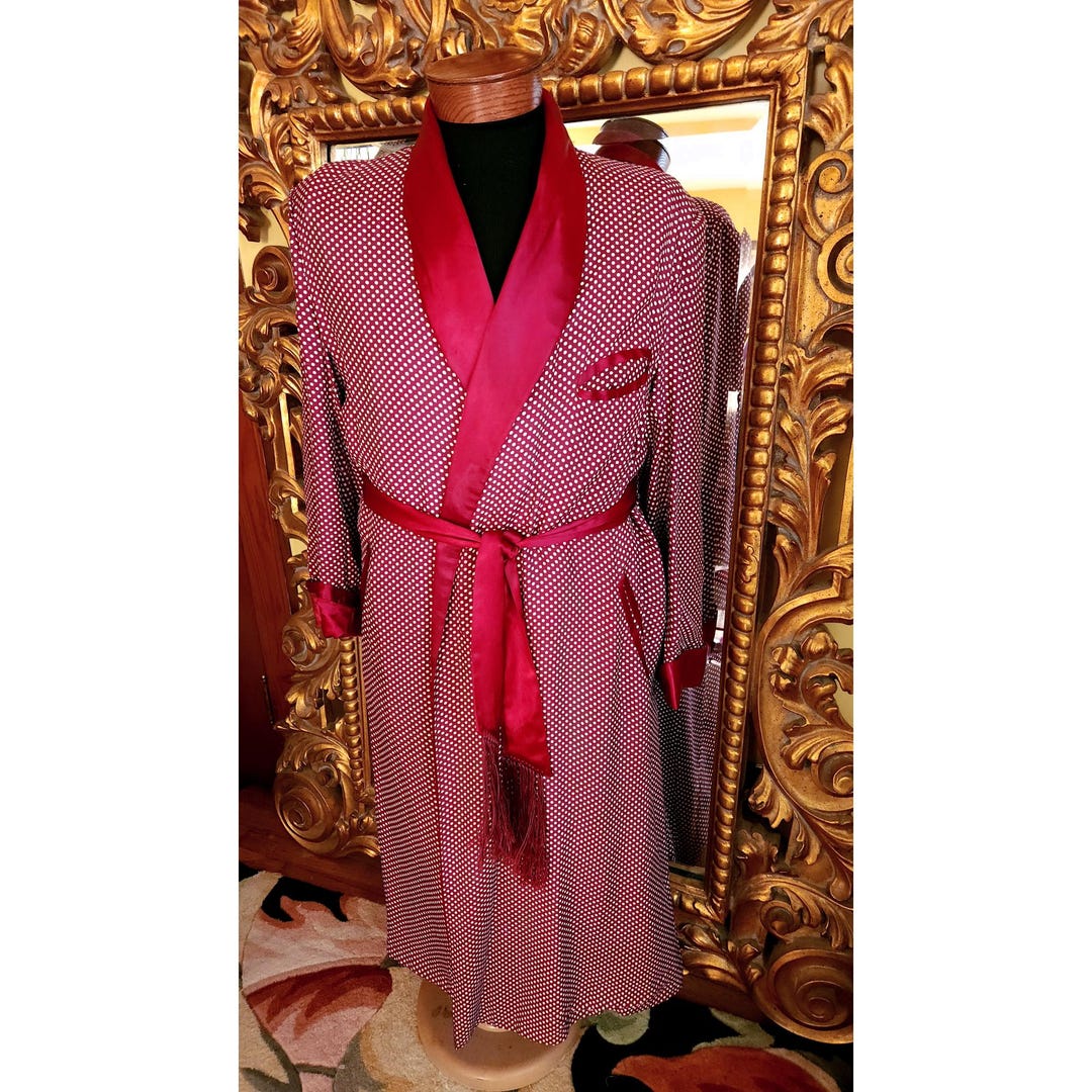 Vintage Men's 40's Deep Red Polka Dot Dressing Robe - Etsy