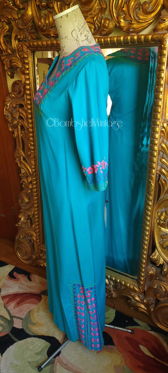 Vintage 60's Josefa Blue and Pink Cotton Caftan - image 2