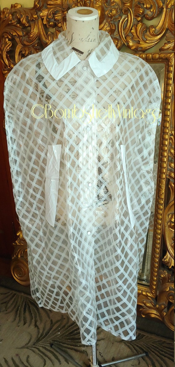 Vintage 60's Mod Transparent Rain Cape with White