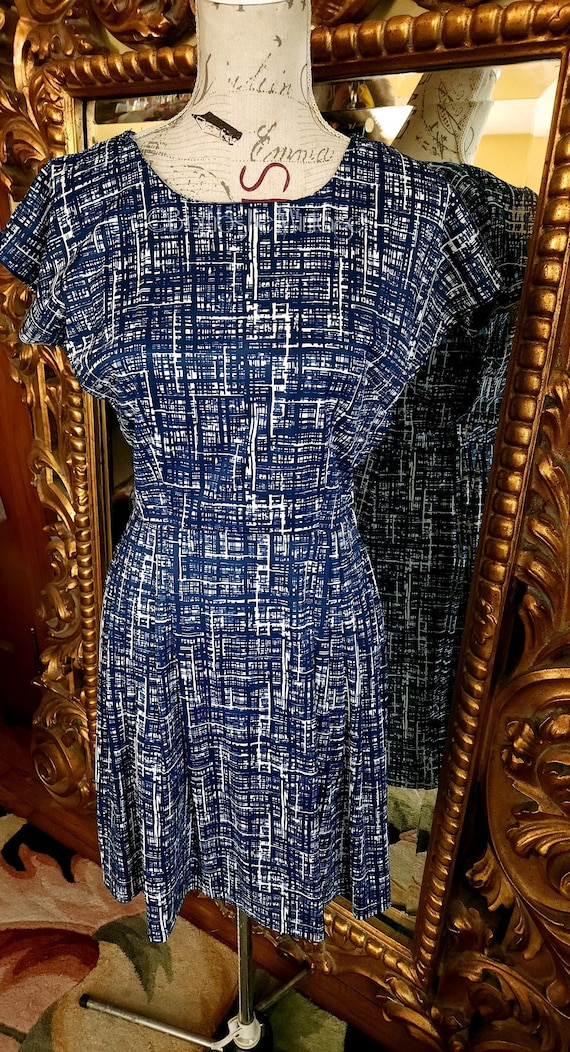 Vintage 60's Pennypacker Blue Abstract Nylon Dress - image 1