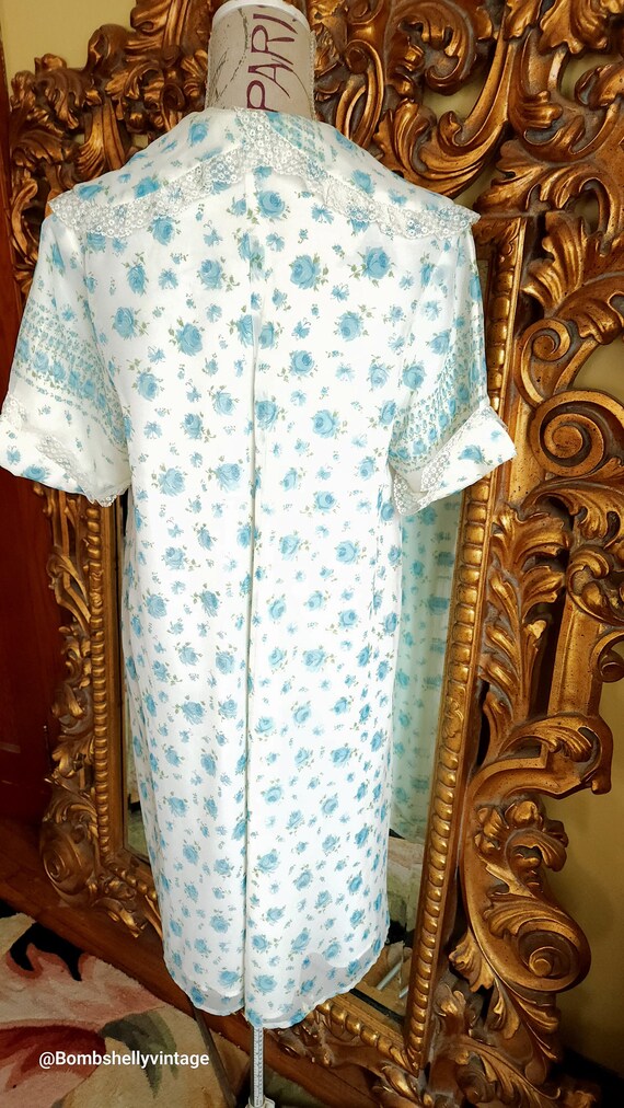 Vintage 50's Dreamwear Blue Floral Chiffon House … - image 3