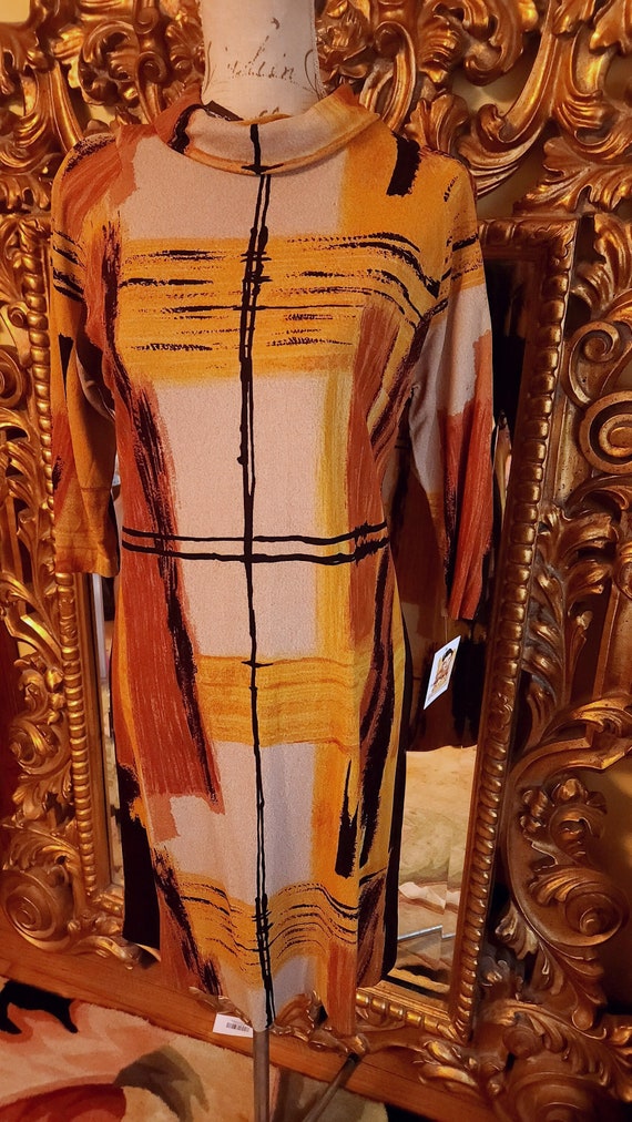 Vintage 60's Jonbarry French Gold Abstract Jersey 