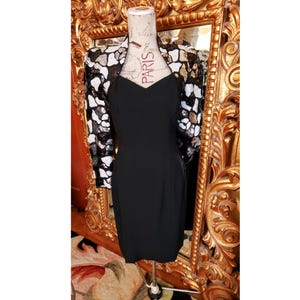 Vintage 80&#39;s Morton Myles 80&#39;s does 40&#39;s Black and White Sequin Crepe Dress