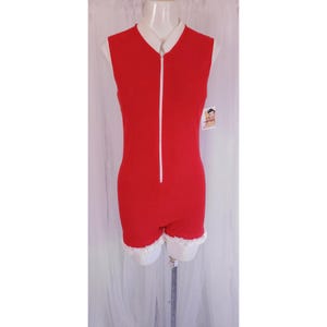 Vintage 60&#39;s Sears Jr Bazaar Red & White Terry Cloth Zip Front Romper