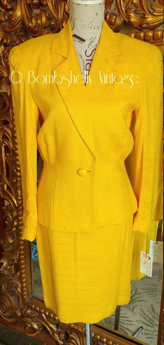Vintage 80's Sunflower Yellow 40s Style Skirt Suit