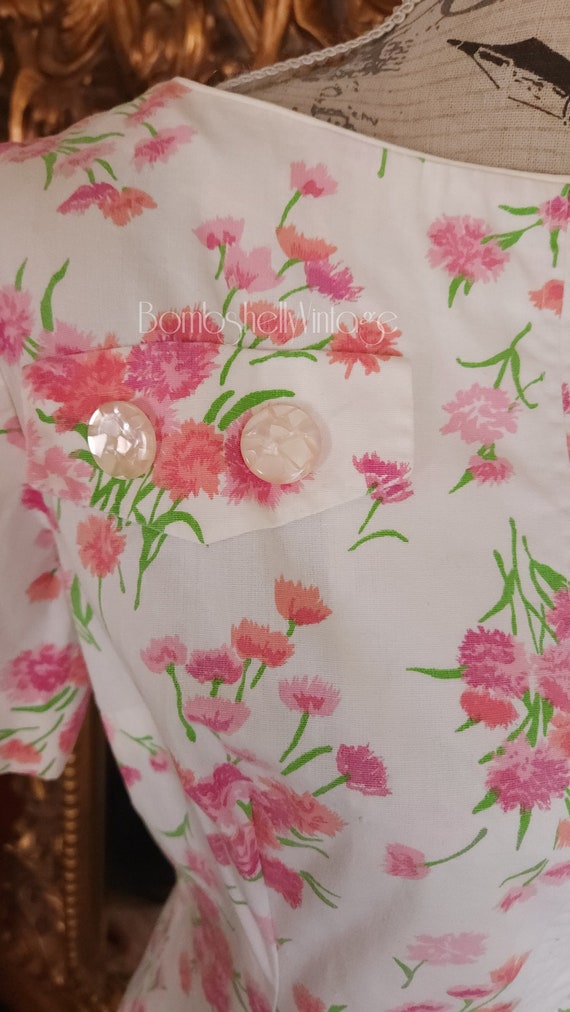 Vintage 60's Pink Cornflower Cotton Day Dress - image 5