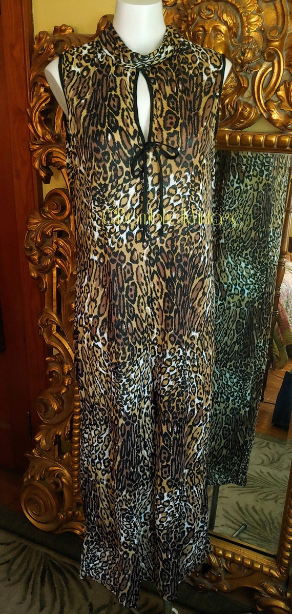 Vintage 60's Leopard Print Palazzo Lounger Romper