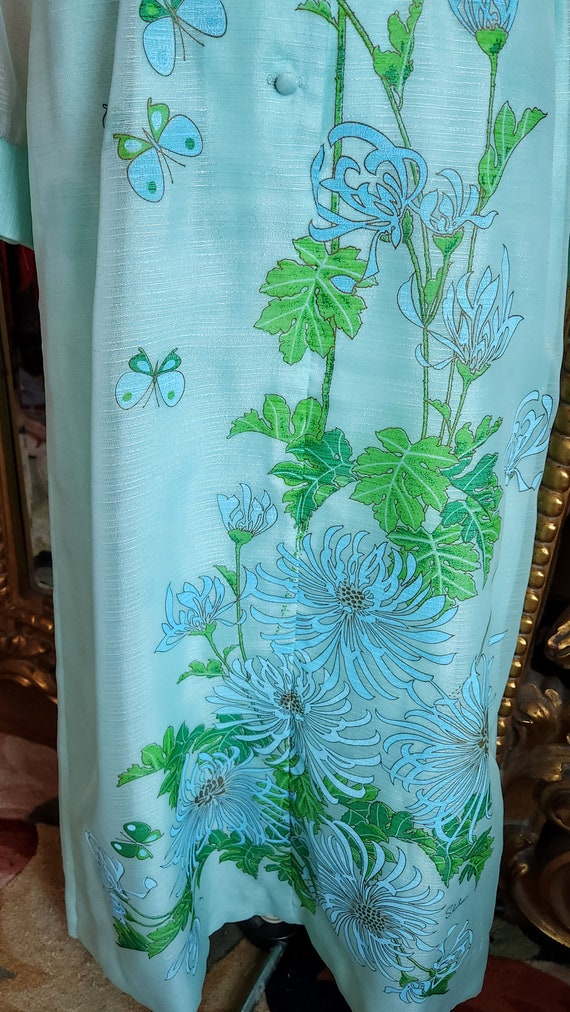 Vintage 70's Alfred Shaheen Aqua Blue Floral Maxi… - image 7