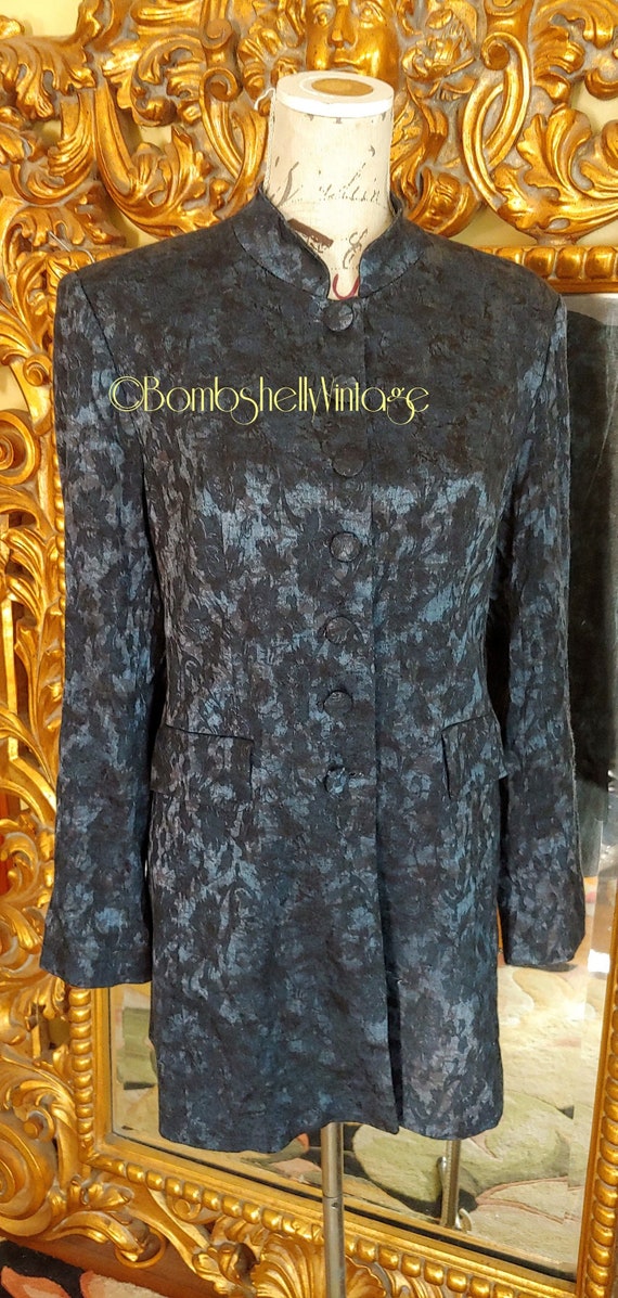 Vintage French Astuces Long Silky Navy Blue Brocad