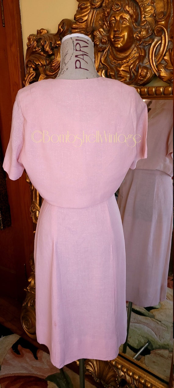 Vintage 50's Edith Martin Pink Linen Two Piece Dr… - image 3