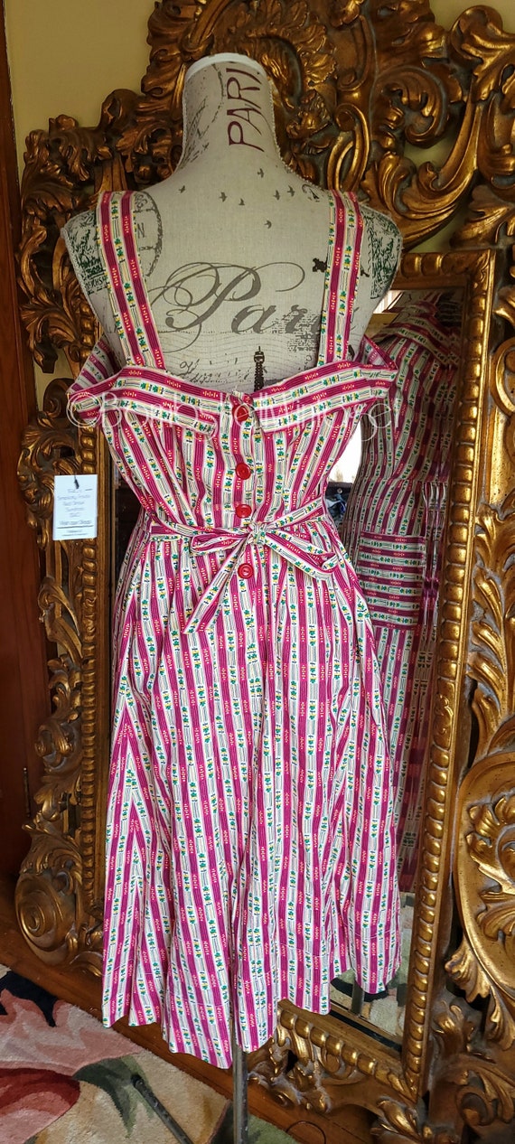 Vintage 40's Simplicity Frock Red Striped Sundress - image 4