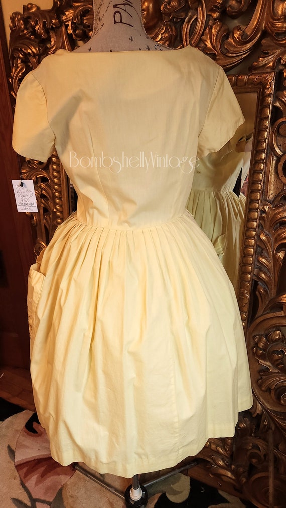 Vintage 50's Yellow Cotton Embroidered Day Dress … - image 3