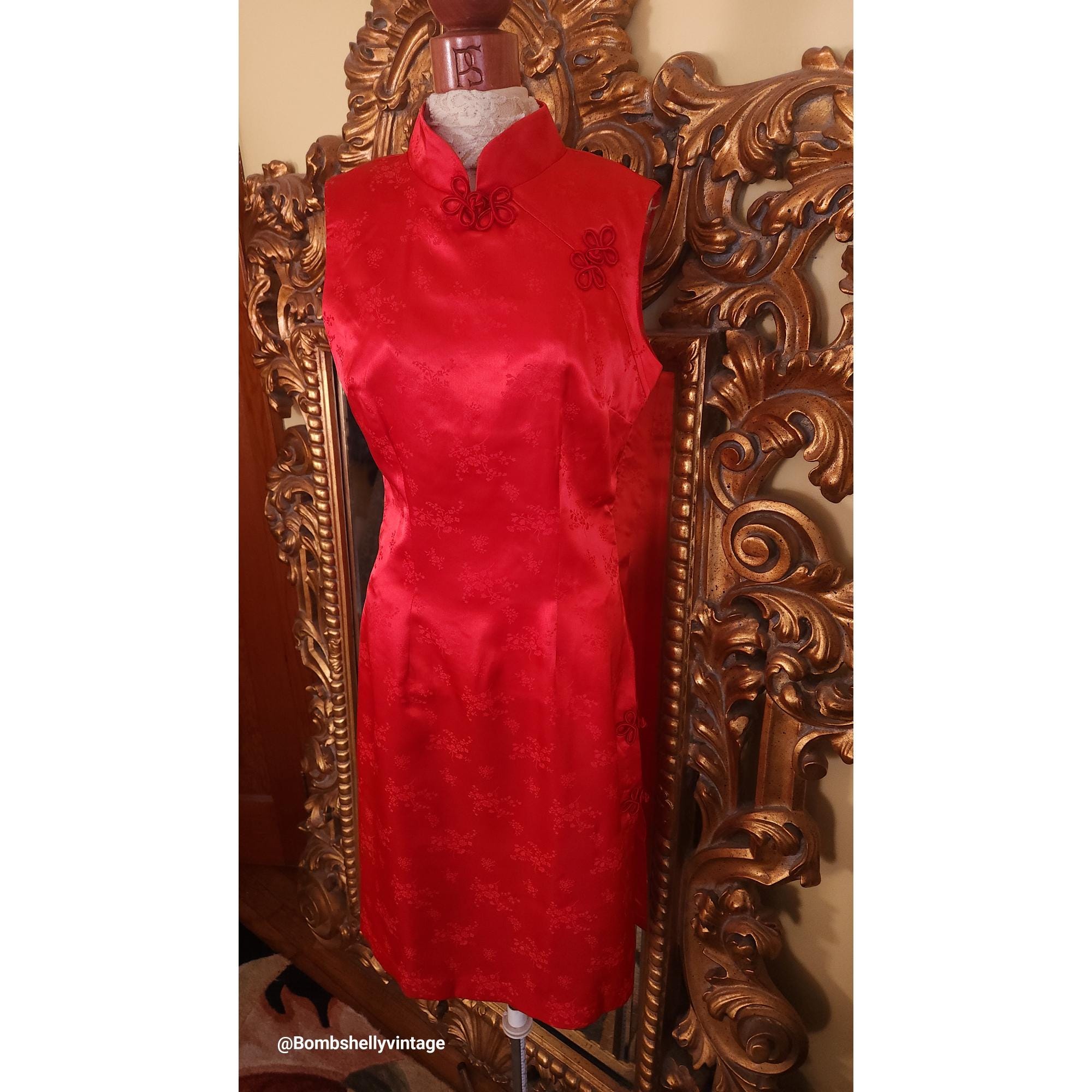 Vintage 80's Fredericks of Hollywood Red Satin Cheongsam Dress - Etsy