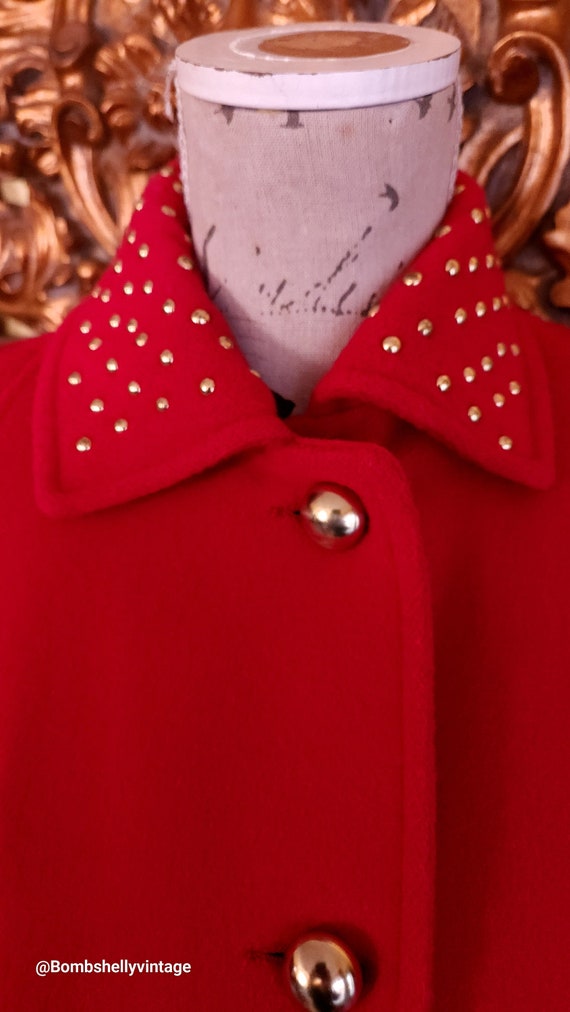 Vintage 80's Braefair Red Wool Coat with Gold Stu… - image 2
