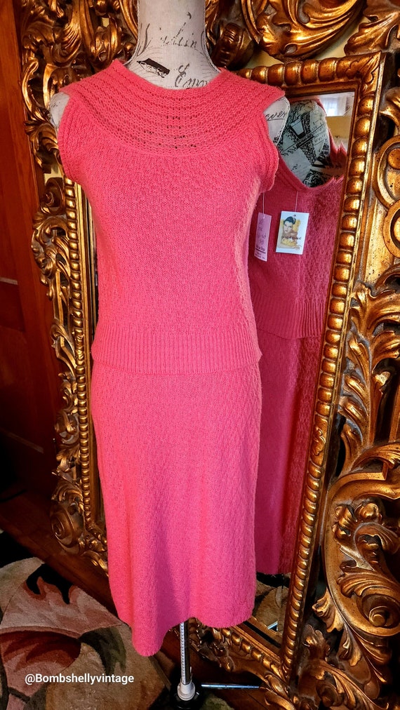 Vintage 60's Coral Pink Knit Skirt Set - image 1