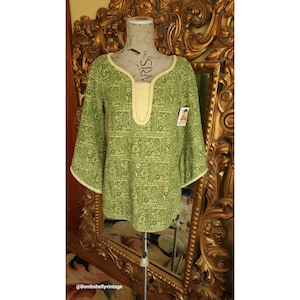 Vintage 60&#39;s Green & Yellow Terricloth Beach Top