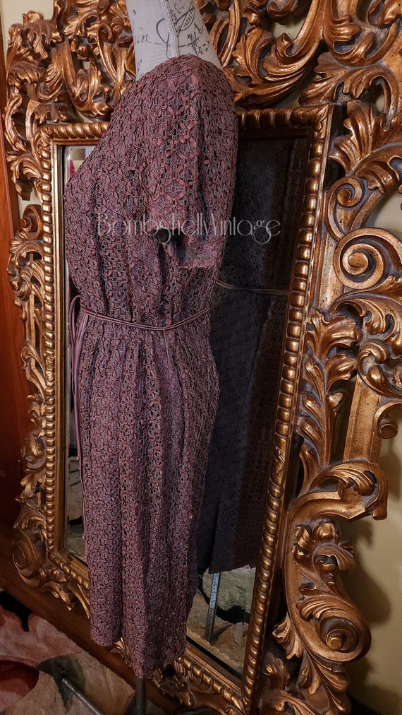 Vintage 50's Brown Satin Ribbonette Dress Set XL - image 9