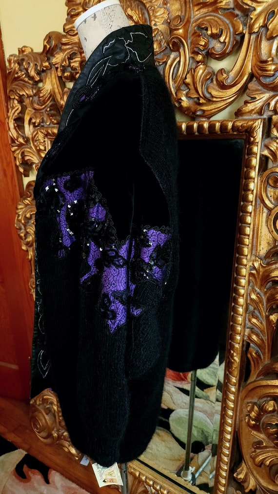 Vintage 80's Black and Purple Batwing Mohair Swea… - image 2