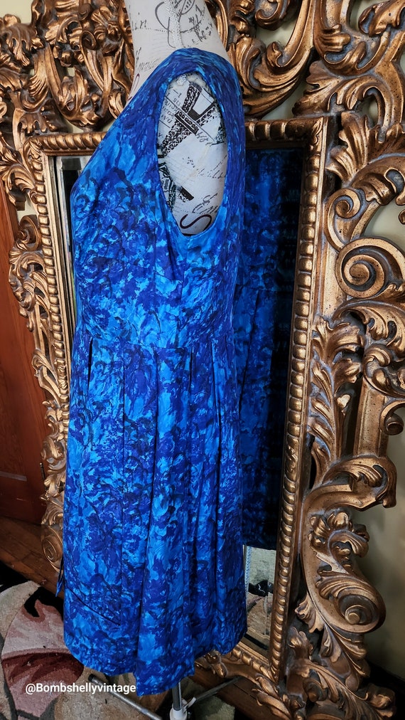 Vintage 50's Italian Made Blue Floral Cotton Plus… - image 5
