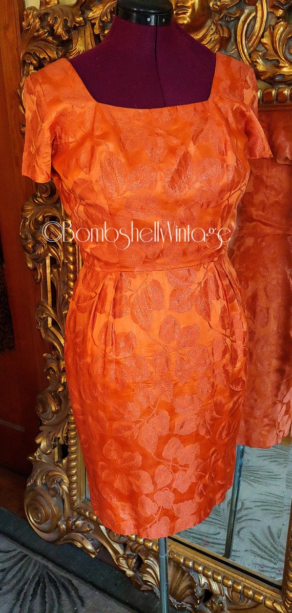 Vintage 50's Young Elegante Firery Orange Satin B… - image 1